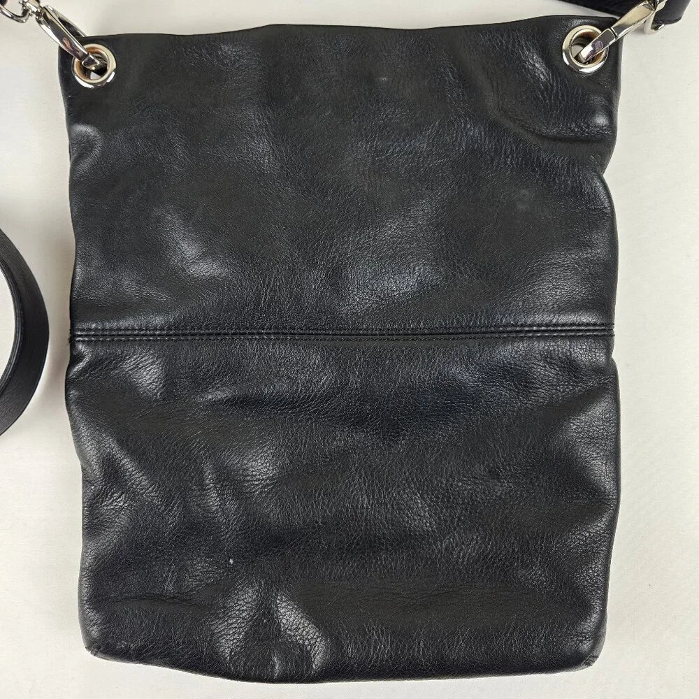 Margot Black Leather Crossbody Bag Top Zip Exterior Pockets Silver Hardware